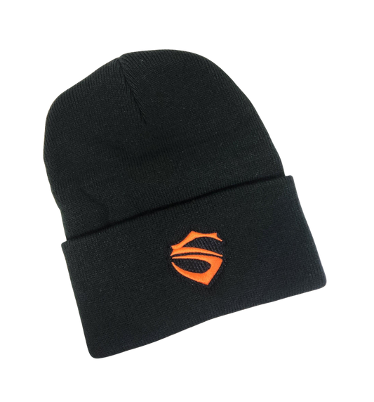 Classic Style Black Beanie Hat with Embroidered S