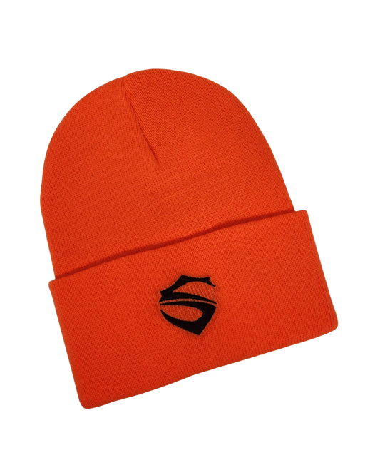 Classic Style Orange Beanie Hat with Embroidered S